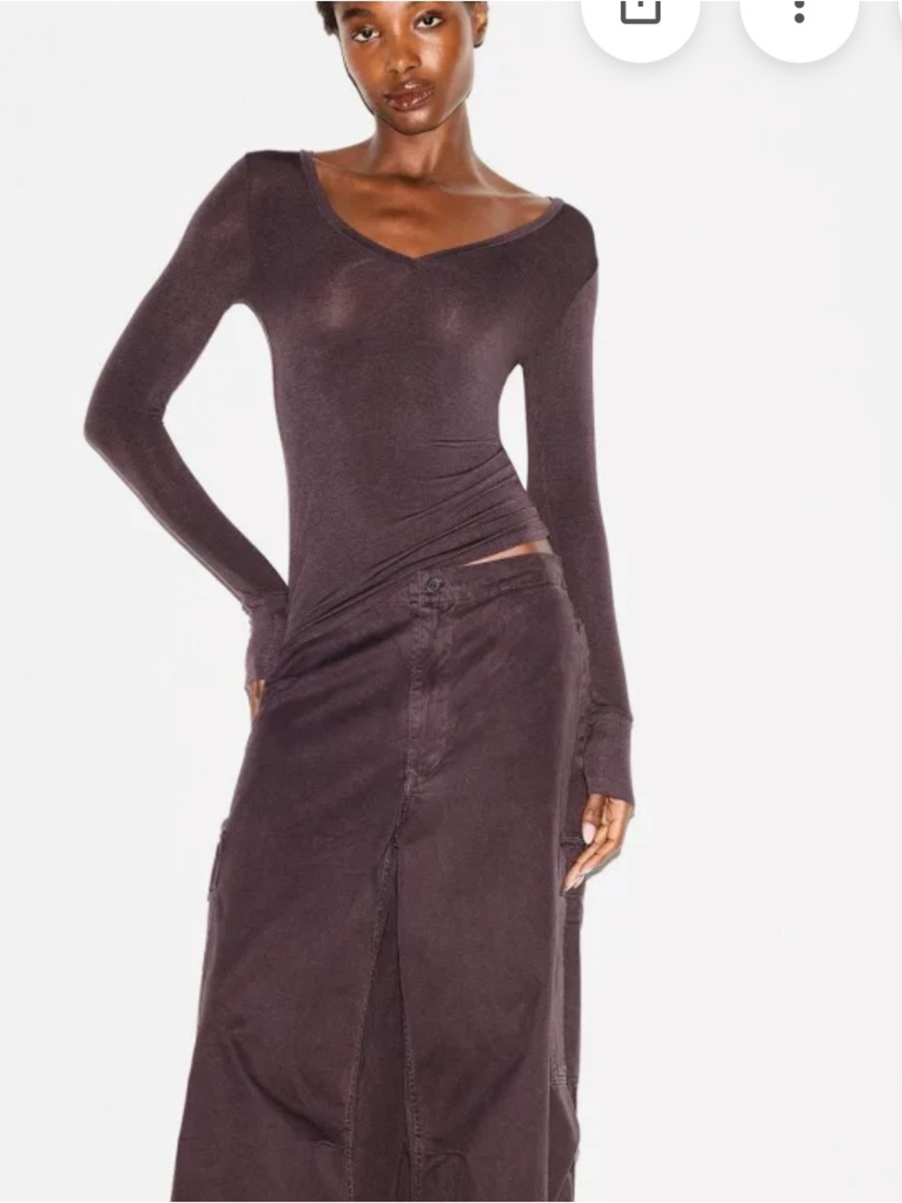 SKIMS NWT Sheer Modal Long Sleeved V Neck - Black - Picture 6 of 6